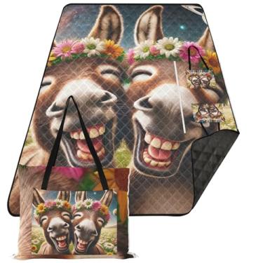 Imagem de TSENQUE Tapete de praia de animais engraçados de burro fofo sem areia, impermeável, cobertor para grama, cobertor de piquenique fofo extragrande, dobrável, 299,7 x 203,2 cm