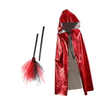 Imagem de Colaxi Capa de Halloween infantil com capuz e capa macia de vassoura para festa de máscaras, Vermelho