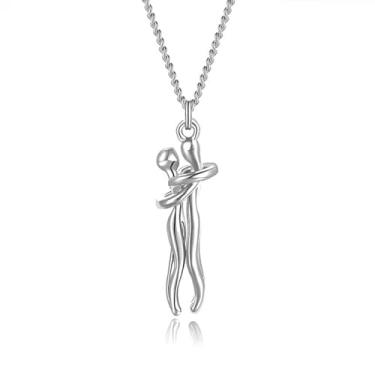 Imagem de 1 colar com pingente de casal abraçando joias com símbolo do amor para o Dia dos Namorados, Small, Metal, Sem Pedra Preciosa