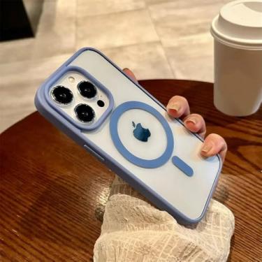 Imagem de Capa magnética transparente preta para iPhone 16 15 14 Plus 13 12 11 Pro Max com carregamento sem fio e proteção rígida de acrílico