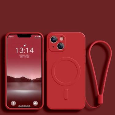 Imagem de Capa magnética com carregamento sem fio para iPhone 15, 16, 14, 13, 12, 11 Pro Max Mini 16e XS Plus, capa com alça de silicone líquido macio, vermelha, para iPhone 11 ProMax