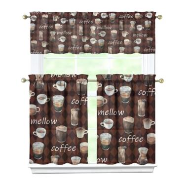 Imagem de Tapesb Conjunto de 3 peças de cortina de café e cozinha com saia de cortina engraçada para janela pequena sobre a pia essenciais para decoração de cozinha, quarto, lavanderia, 69,8 x 91,4 cm