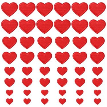 Imagem de WJIAAA Remendos bordados de coração vermelho, 48 peças de adesivos de coração, ferro, dia dos namorados, faça você mesmo, aplique de ferro no remendo para roupas, jaquetas, jeans, saias, mochilas