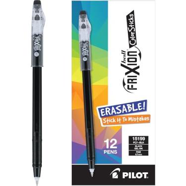 Imagem de PILOT FriXion ColorSticks Canetas apagáveis de tinta gel, ponta fina, tinta preta, 12 unidades (13219)