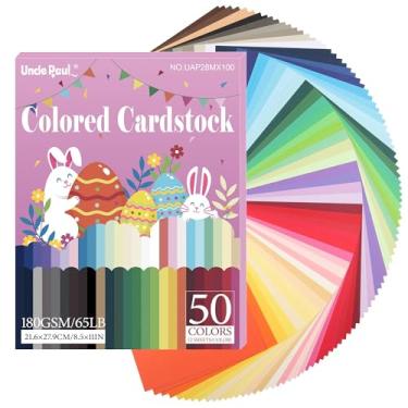 Imagem de 100 folhas de cartolina colorida – 50 cores mistas de papel cartolina 21,6 cm x 28 cm de espessura, 180 g/m² / 29,5 kg para fazer cartões, artesanato DIY, scrapbooking, festa UAP28MX100