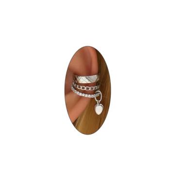 Imagem de Brinco de orelha de coração sem piercing para mulheres, brinco de cartilagem falsa multicamadas, ouro 14 k, zircônia cúbica, amor, clipe de orelha hipoalergênico para adolescentes grils, Zinco