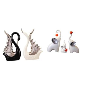 Imagem de Whtkoph Elegante Coleção de Estatuetas de Cisne em Cerâmica para Mesa, Prateleira, Aniversário, Lareira, Sala de Estar, Quarto E Decoração.