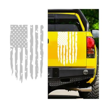 Imagem de FALVFUN Adesivo de caminhão com bandeira americana, adesivo de porta traseira de caminhão envelhecido patriótico criativo, decoração de janela de para-choque externo de caminhão à prova d'água