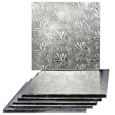 Imagem de 12 inch Silver Square Sturdy Cake Board Drums for Displaying Cakes, 1/2 inch Thick, 6 Count