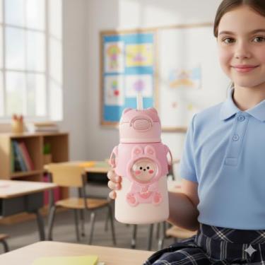 Imagem de Garrafinha Infantil Térmica com Canudo Squeeze com Alça 520ml