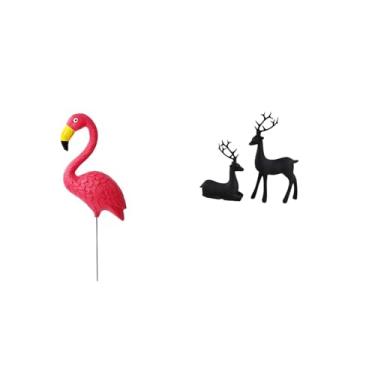 Imagem de Whtkoph Escultura de Flamingo E Estatueta de Rena Preta em Resina para Jardim de Fadas, Ideal para Decoração Natalina de Pátio, Quarto E