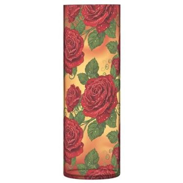 Imagem de CEBUGI Vaso de flor rosa vintage 10 cm x 30 cm Vaso cilíndrico para flores, vaso transparente inquebrável para decoração de casa de festa de casamento
