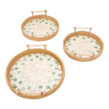 Imagem de Fabater Cesta de Vime Redonda Feita à Mão Com Alças, Bandeja de Tecido Grosso e Elegante para Uso Diário, Pacote Com 3 Bandejas de Vime (Tipo 1)