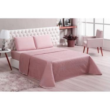Imagem de Kit Cobre Leito Casal 4 Peças + Jogo de Lençol Padrão – Promoção em Poliéster Toque Macio(Rosê)
