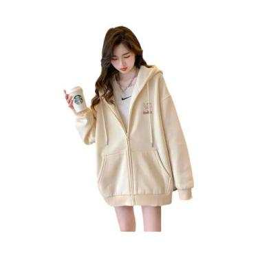 Imagem de Jaqueta Feminina Esportiva Chique Com Capuz E Estampa Bordada, Moletom