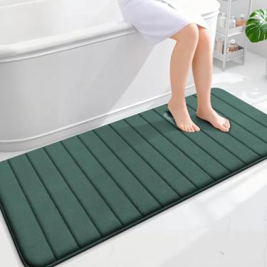 Imagem de OLANLY Tapetes de banheiro longos listrados de espuma viscoelástica 139 x 61 cm, tapete de banho absorvente super macio, secagem rápida, tapetes de chuveiro laváveis na máquina, tapete de banho
