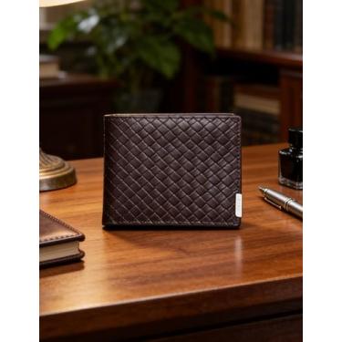Imagem de Carteira masculina dobrável de couro curta, carteira profissional durável (café escuro)