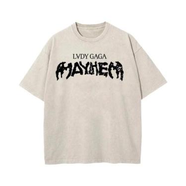 Imagem de Camiseta Masculina De Verão Solta Em Algodão Lavado Vintage Lady Gaga 