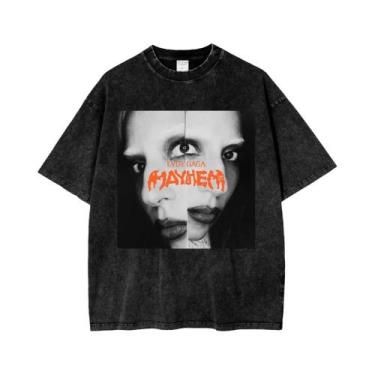 Imagem de Camiseta Masculina De Verão Solta Em Algodão Lavado Vintage Lady Gaga 