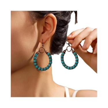 Imagem de Brincos de anel turquesa estilo boêmio, brincos versáteis femininos, n