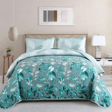Imagem de Conjunto de edredões WONGS BEDDING Aqua Floral King Size 3 peças