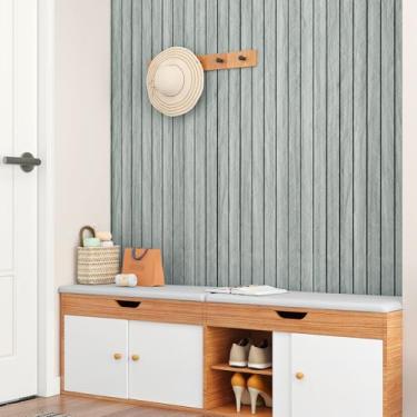 Imagem de Yullpaper Painel de parede de ripas de madeira cinza, papel de parede autoadesivo, painéis de parede de PVC, painéis de parede de madeira, papel de parede removível, papel de contato de madeira para