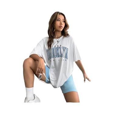 Imagem de Camisetas Vintage Oversize Femininas De Brooklyn Nova York Com Manga C