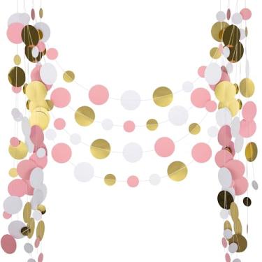 Imagem de Milifox Guirlandas de festa de 1,5 m, pontos circulares de guirlanda de papel, decorações de faixa circular pendurada para aniversário, festa, casamento, chá de bebê, formaturas, Natal, decoração de