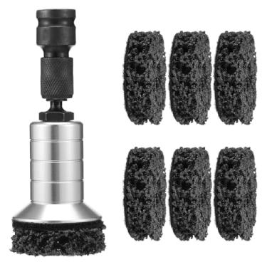 Imagem de O kit de limpeza do cubo da roda, o kit de limpeza do cubo de freio inclui 7 suportes e adaptador para broca ou chave de impacto de 1,27 cm (prata/preto)