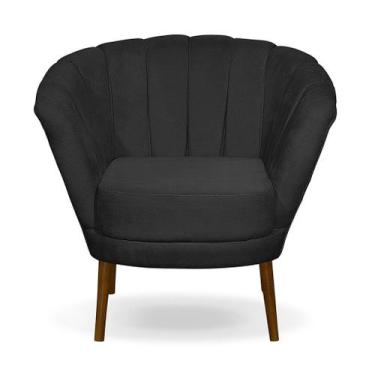 Imagem de Poltrona Cadeira Pétala Flor Decorativa Suede Preto - Kibarato Móveis