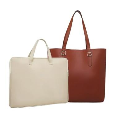 Imagem de Kit Bolsa Sacola + Pasta para Notebook 14 a 17 Polegadas com Alça, Bolsa Grande para Trabalho Estudo Viagem(Pasta Marfim + Sacola Caramelo)