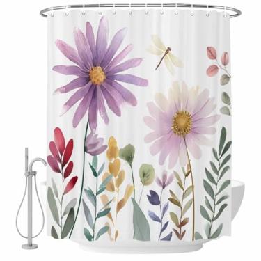 Imagem de Cortina de chuveiro floral primavera borboleta flores silvestres conjunto de cortinas de chuveiro tecido impermeável cortina de banho para banheiro decoração de banheira acessórios de casa 182 x 182
