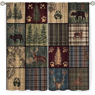 Imagem de Cortina blackout para janela vintage para quarto de veado, com 2 painéis, eficiência energética, quinta, floresta, cabine, filtro de luz, isolamento térmico, para sala de estar, jantar, 106 x 113 cm
