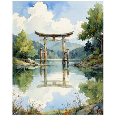 Imagem de TAOPAOLAB Kit de pintura de paisagem à beira do lago por números para adultos - DIY Serene Torii Gate pintura reflexiva em tela 41 x 50 cm, conjunto de tinta acrílica, adequado para iniciantes, arte