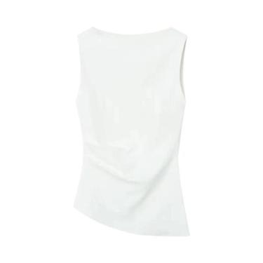 Imagem de Camiseta Feminina Casual De Verão, Ajuste Slim, Plissada, Sem Mangas, 