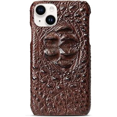 Imagem de MAALYA Capa para Apple iPhone 14 Plus 6,7 polegadas 2022, couro de crocodilo marrom meia embalagem capa de telefone traseira de negócios [proteção de tela e câmera] (cor: caveira)