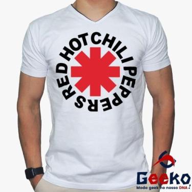 Imagem de Camiseta Red Hot Chili Peppers 100% Algodão Rock Geeko, Branco gola v,