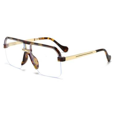 Imagem de HPIRME Óculos de moda com armação de metal e lente transparente, modelo retrô, com dupla camada, para homens e mulheres (6213-C3)