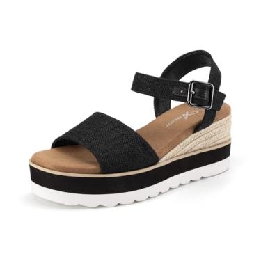 Imagem de Athlefit Sandálias femininas plataforma plataforma espadrille confortável verão tira no tornozelo fivela bico aberto sandálias, Preto, 38