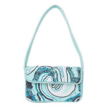 Imagem de Indian Shelf Bolsas de lantejoulas feitas à mão premium para mulheres, meninas - bolsas femininas para noite tema onda do oceano (com caixa)