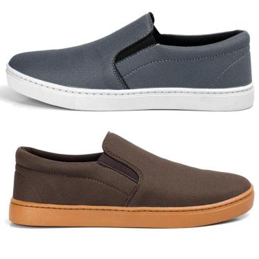 Imagem de Kit 2 Tênis Casual Slip On em Lona Sem Cadarço Leve Urban-Masculino