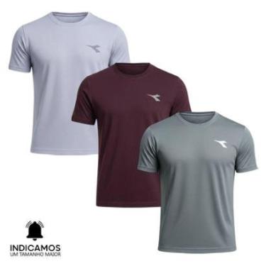 Imagem de Kit 3 Camisetas Diadora Small Logo Masculina - Bordô e Cinza Claro P-Masculino