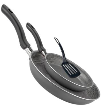 Imagem de Kit 2 Frigideiras Francesas com Espátula Cinza 22 e 18 cm Premium Superfície Antiaderente Cabo Ergonômico em Baquelite 6 Camadas de Teflon