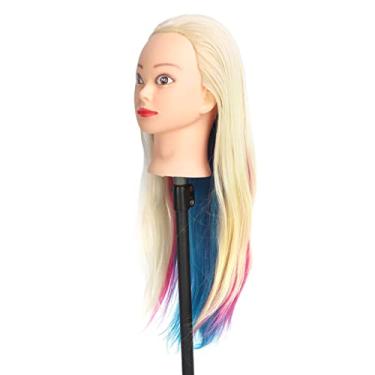 Imagem de Cryfokt Cabeça de Manequim de Cabelo Longo Colorido para Prática de Estilo de Trança de Cabelo, Adequada para Professores de Beleza, Majores de Beleza, Material de Fibra Química