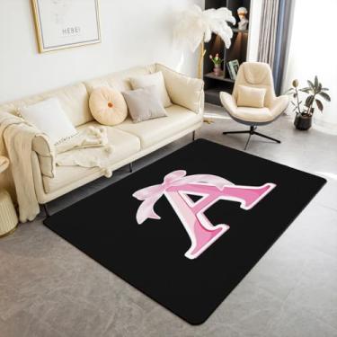 Imagem de jejeloiu Tapetes de sala de estar com laço preto e rosa para crianças, para quarto, monograma, 3 x 5, tapete decorativo macio, felpudo, absorvente, personalizado, inicial, interior, moderno, moderno