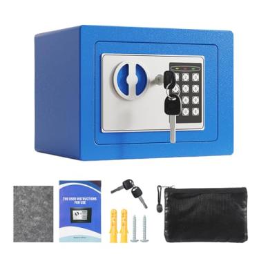 Imagem de Luocute Mini Cofre à Prova de Fogo Com Bolsa para Documentos, Cofre de Segurança de Metal Com de Alarme Duplo e Chave Sobressalente, para Documentos de Joias Em Dinheiro, Montado na (Azul)