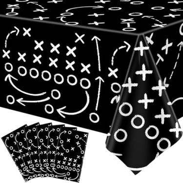 Imagem de FVEOCR 6 peças toalhas de mesa de futebol americano 139 x 213 cm toalhas de mesa temáticas de futebol tático suprimentos de festa suprimentos de mesa de futebol preto toalha de mesa descartável