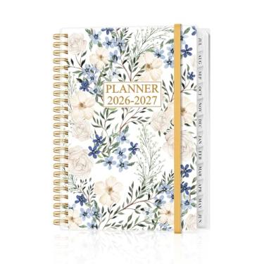 Imagem de Planejador acadêmico 2026-2027 - Agenda 2026 2027 semanal e mensal de julho de 2026 a junho de 2027, agenda 2026 2027 com bolso interno, faixa elástica, 16,3 cm x 21,6 cm, flor esmagada