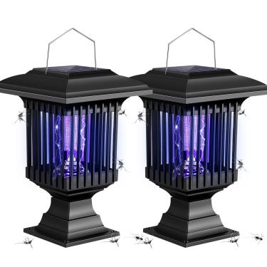 Imagem de Qualirey 2 Pçs Solar Bug Zapper Outdoor com Estaca Impermeável Assassino Mosquito Lâmpada Lanterna com Luz Branca e UV Portátil Sem Fio Mosquito Inseto Zapper para pátio, quintal, jardim, acampamento