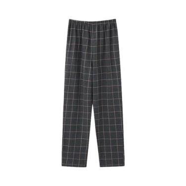 Imagem de Calças De Pijama De Algodão Para Adultos, Estilo Xadrez, Confortáveis 